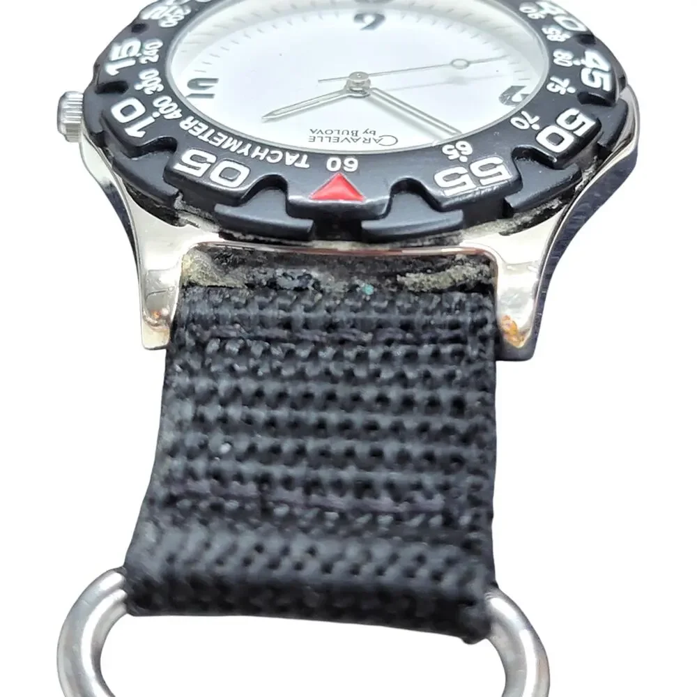 Caravelle by Bulova Mens Sport Tachymeter Watch 45A00 White Dial Quartz